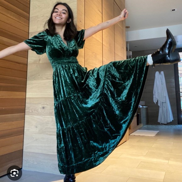 Anthropologie The Somerset Maxi Dress Velvet Edition Tiered Smock - Picture 3 of 3